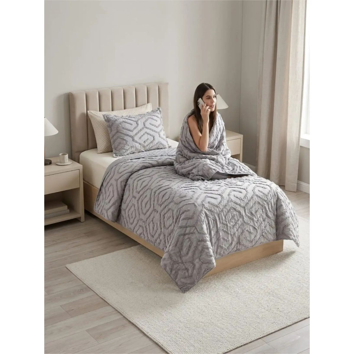 GENERICO - CUBRECAMA QUILT VERANO TUFTING PLAZA Y MEDIA GRIS