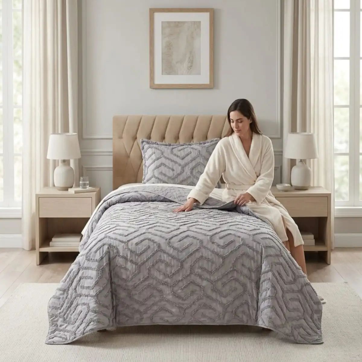 GENERICO - CUBRECAMA QUILT VERANO TUFTING PLAZA Y MEDIA GRIS