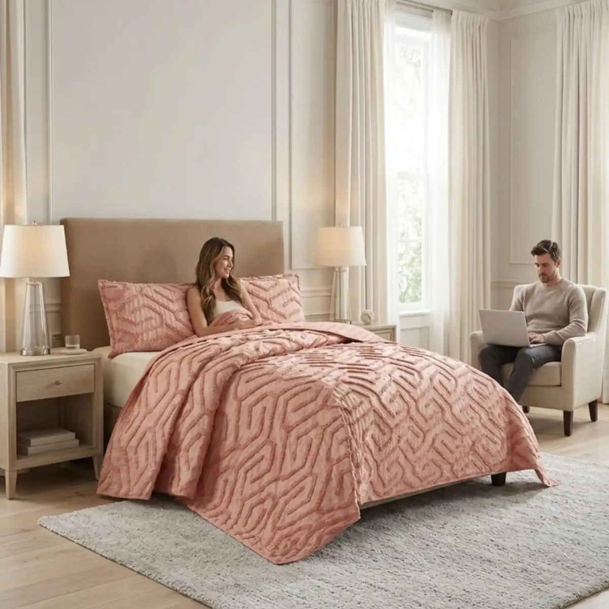 GENERICO - CUBRECAMA QUILT VERANO TUFTING 2 PLAZAS ROSADO