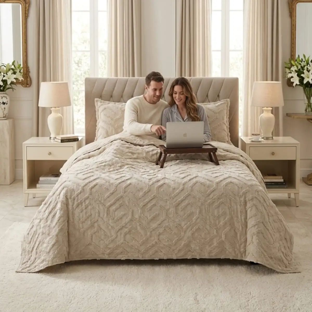 GENERICO - CUBRECAMA QUILT VERANO TUFTING KING-SUPERKING BEIGE