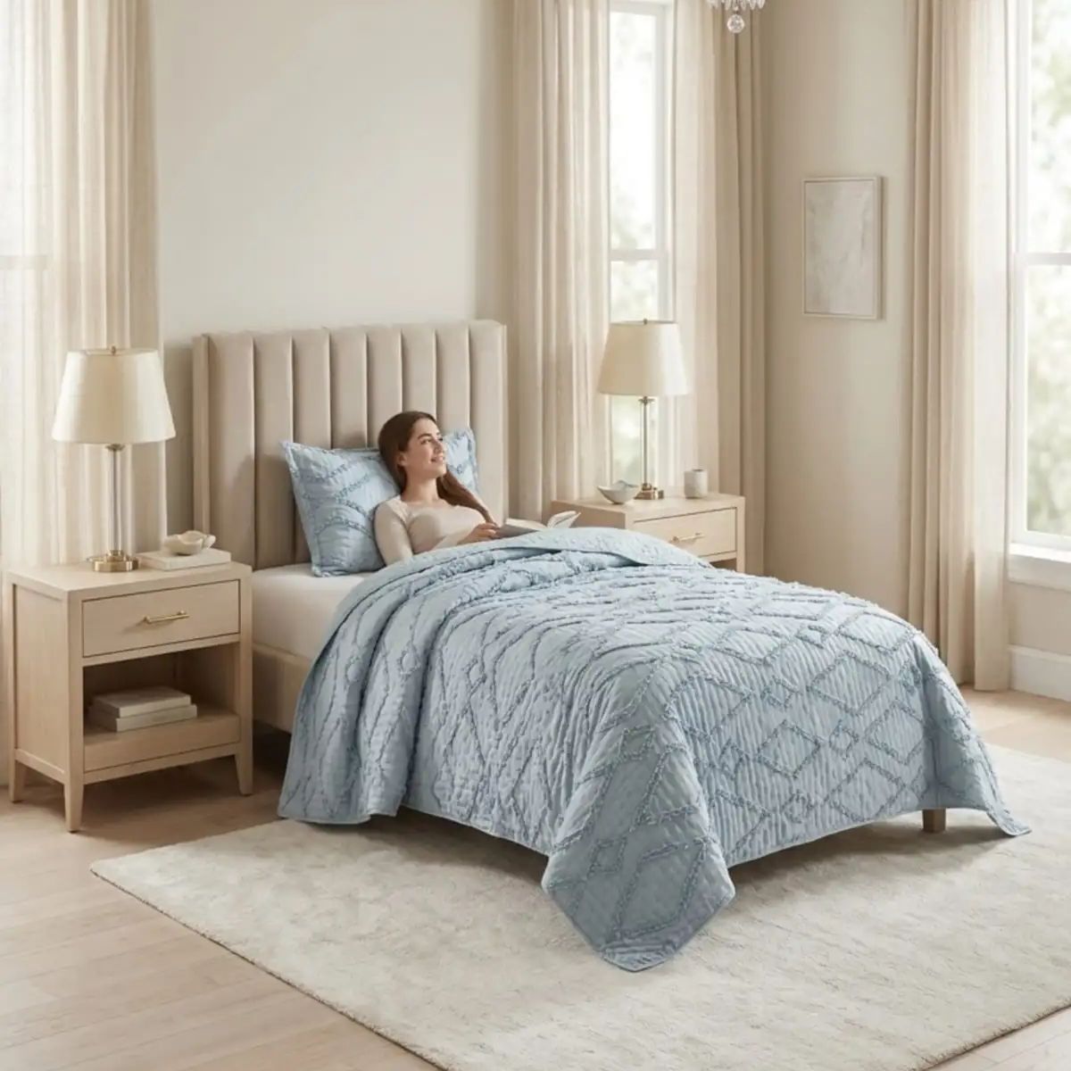 GENERICO - CUBRECAMA QUILT VERANO GEOMETRICO TUFTING PLAZA Y MEDIA GRIS