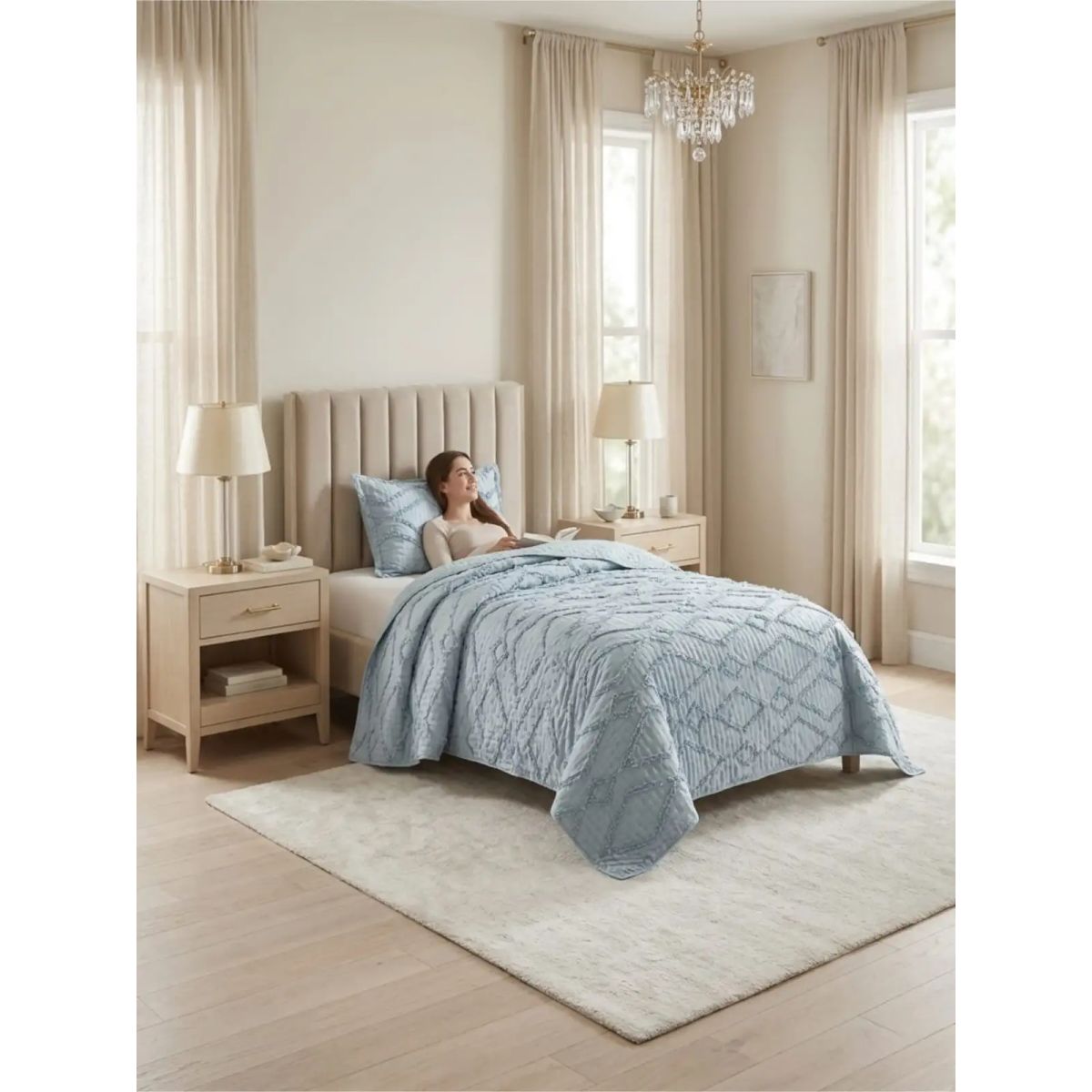 GENERICO - CUBRECAMA QUILT VERANO GEOMETRICO TUFTING PLAZA Y MEDIA GRIS