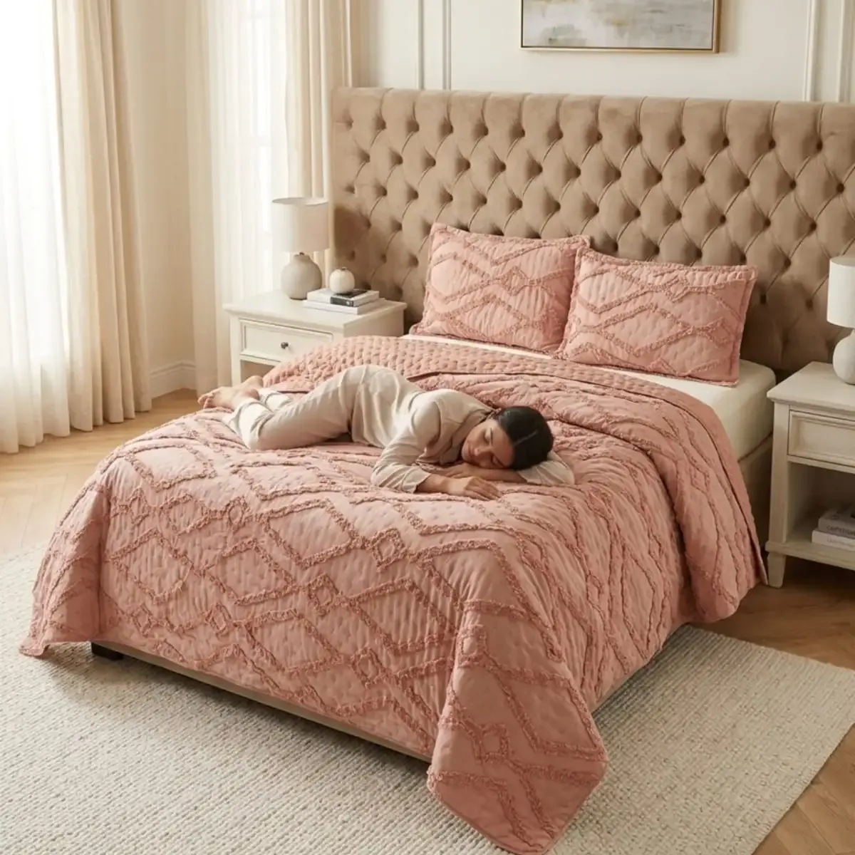 GENERICO - Quilt De Verano Tufting Liviano Diseño Geométrico King / Super king