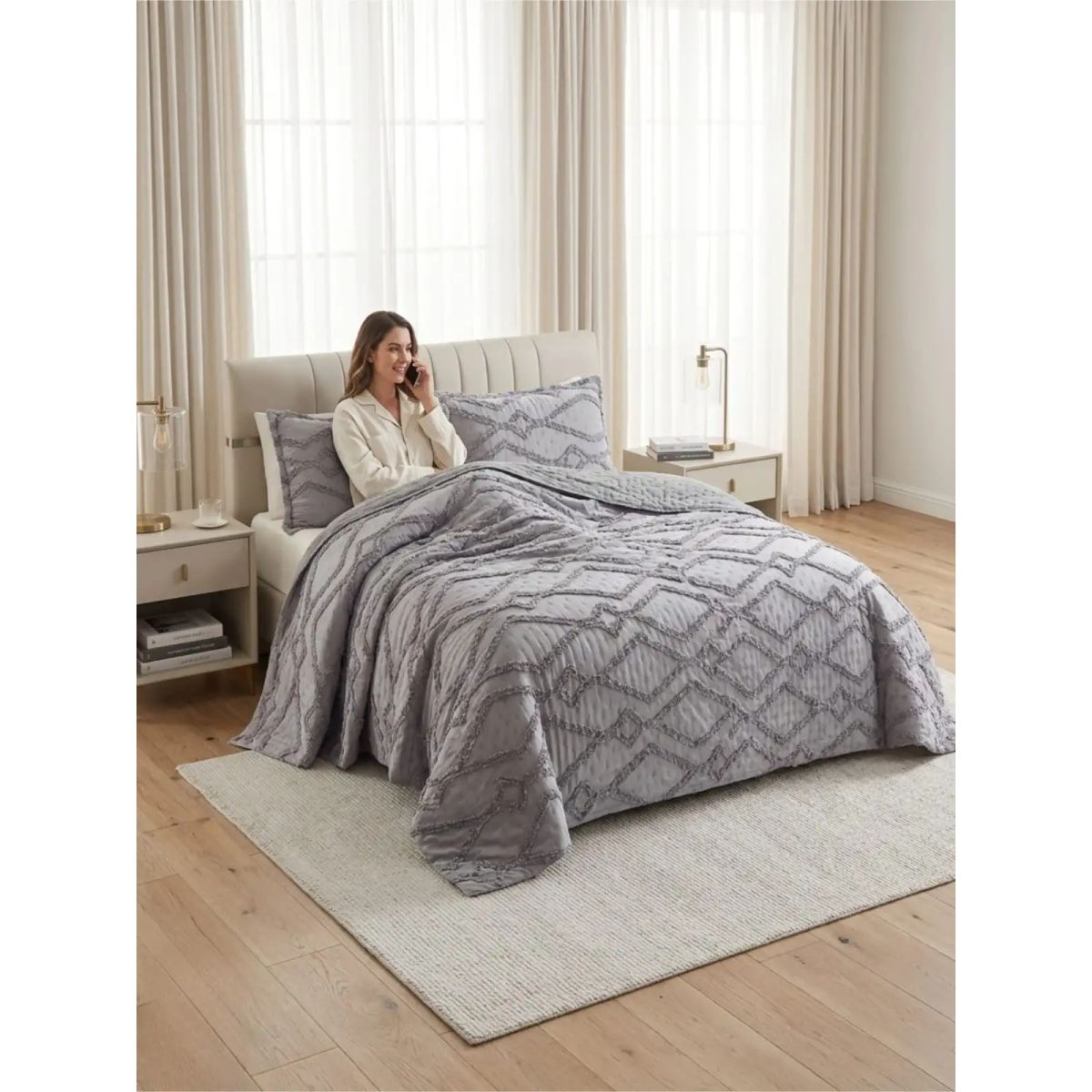 GENERICO - Quilt De Verano Tufting Liviano Diseño Geométrico King / Super king