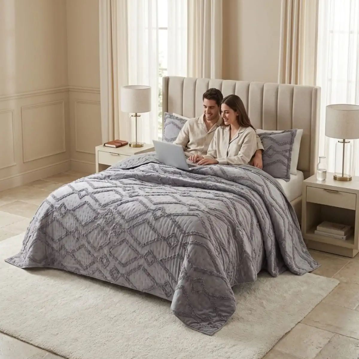 GENERICO - Quilt De Verano Tufting Liviano Diseño Geométrico King / Super king