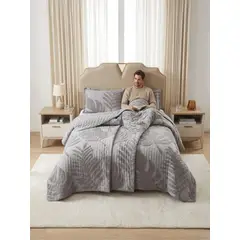 GENERICO - CUBRECAMA QUILT VERANO HOJA TUFTING PLAZA Y MEDIA GRIS