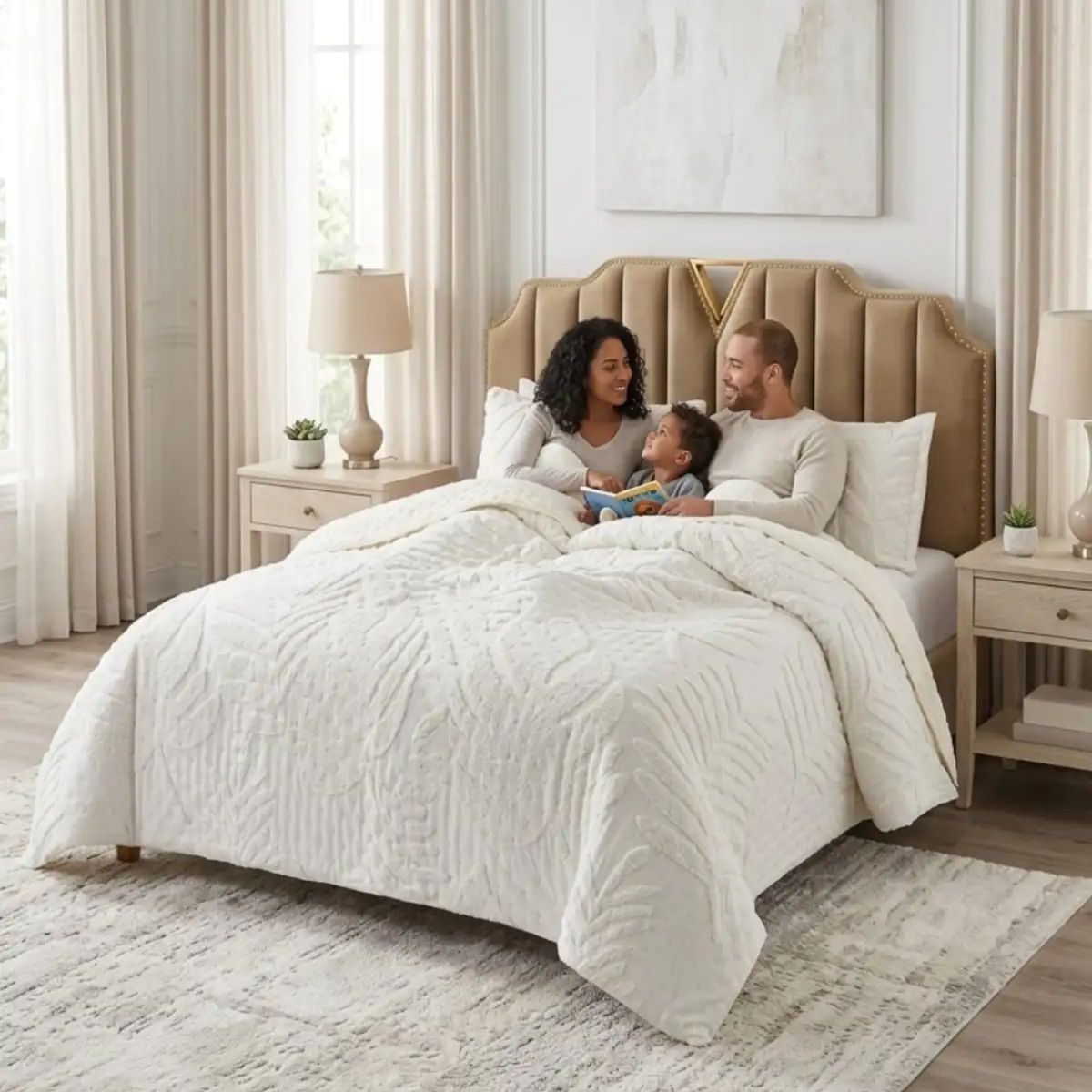 GENERICO - CUBRECAMA QUILT VERANO HOJA TUFTING 2 PLAZAS BLANCO