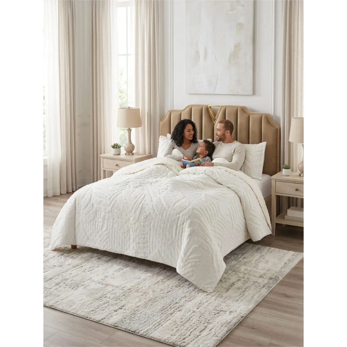 GENERICO - CUBRECAMA QUILT VERANO HOJA TUFTING 2 PLAZAS BLANCO