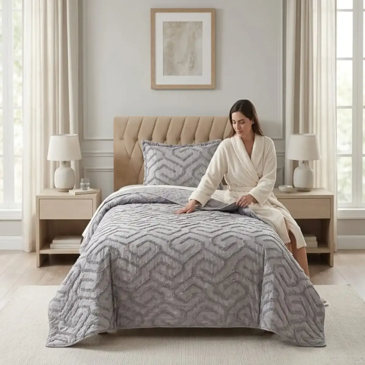 GENERICO - COBERTOR QUILT VERANO TUFTING PLAZA Y MEDIA GRIS