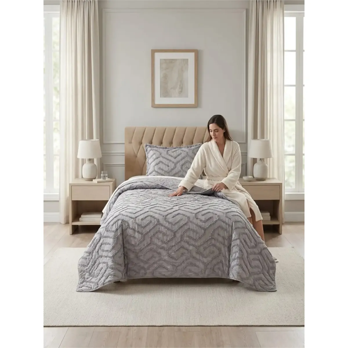 GENERICO - COBERTOR QUILT VERANO TUFTING PLAZA Y MEDIA GRIS