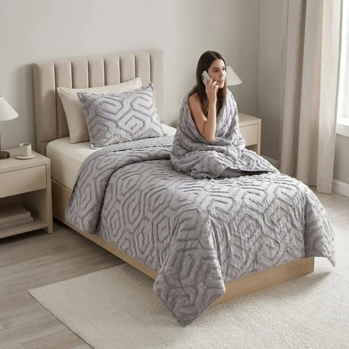 GENERICO - COBERTOR QUILT VERANO TUFTING PLAZA Y MEDIA GRIS