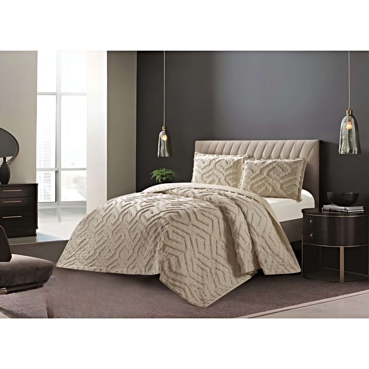 GENERICO - COBERTOR QUILT VERANO TUFTING PLAZA Y MEDIA BEIGE