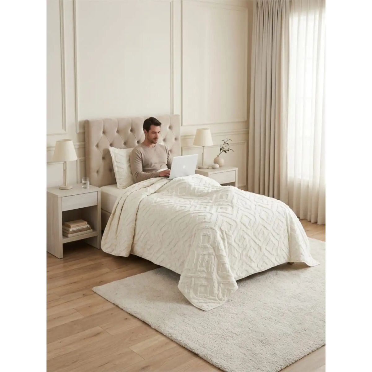 GENERICO - COBERTOR QUILT VERANO TUFTING PLAZA Y MEDIA BLANCO
