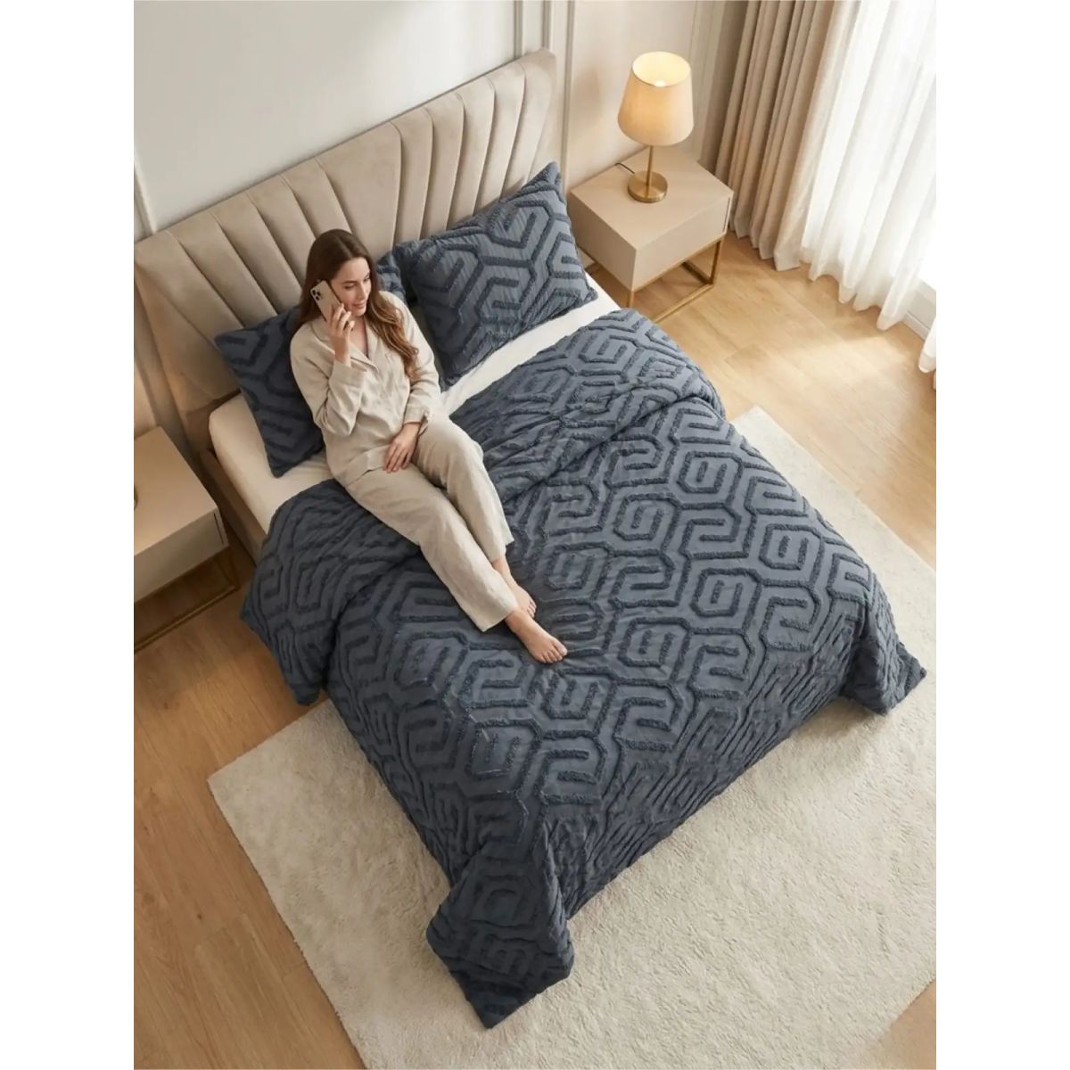 GENERICO - COBERTOR QUILT VERANO TUFTING 2 PLAZAS GRIS OSCURO