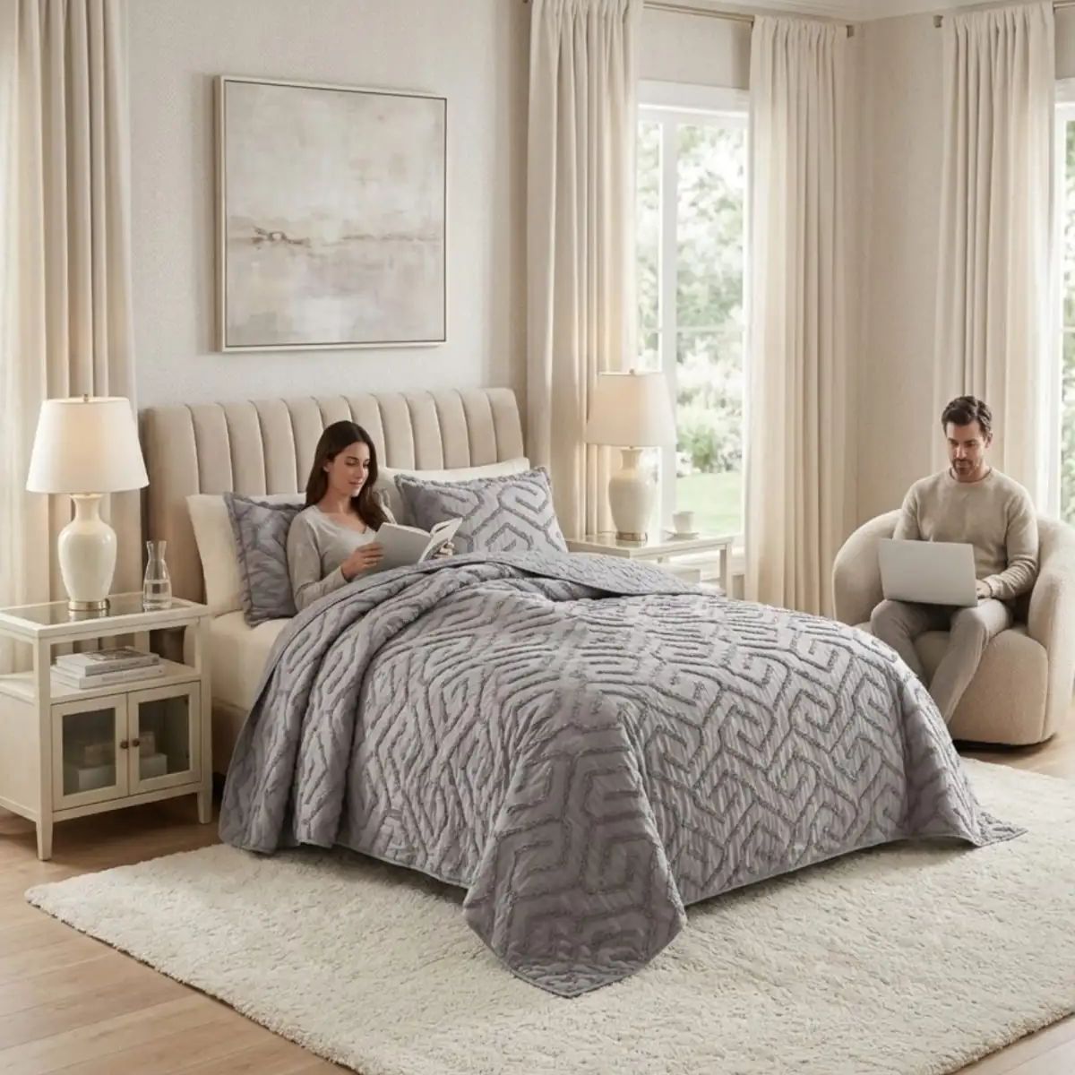 GENERICO - Quilt  Geométrico De Verano Liviano  King / Super king Tufting