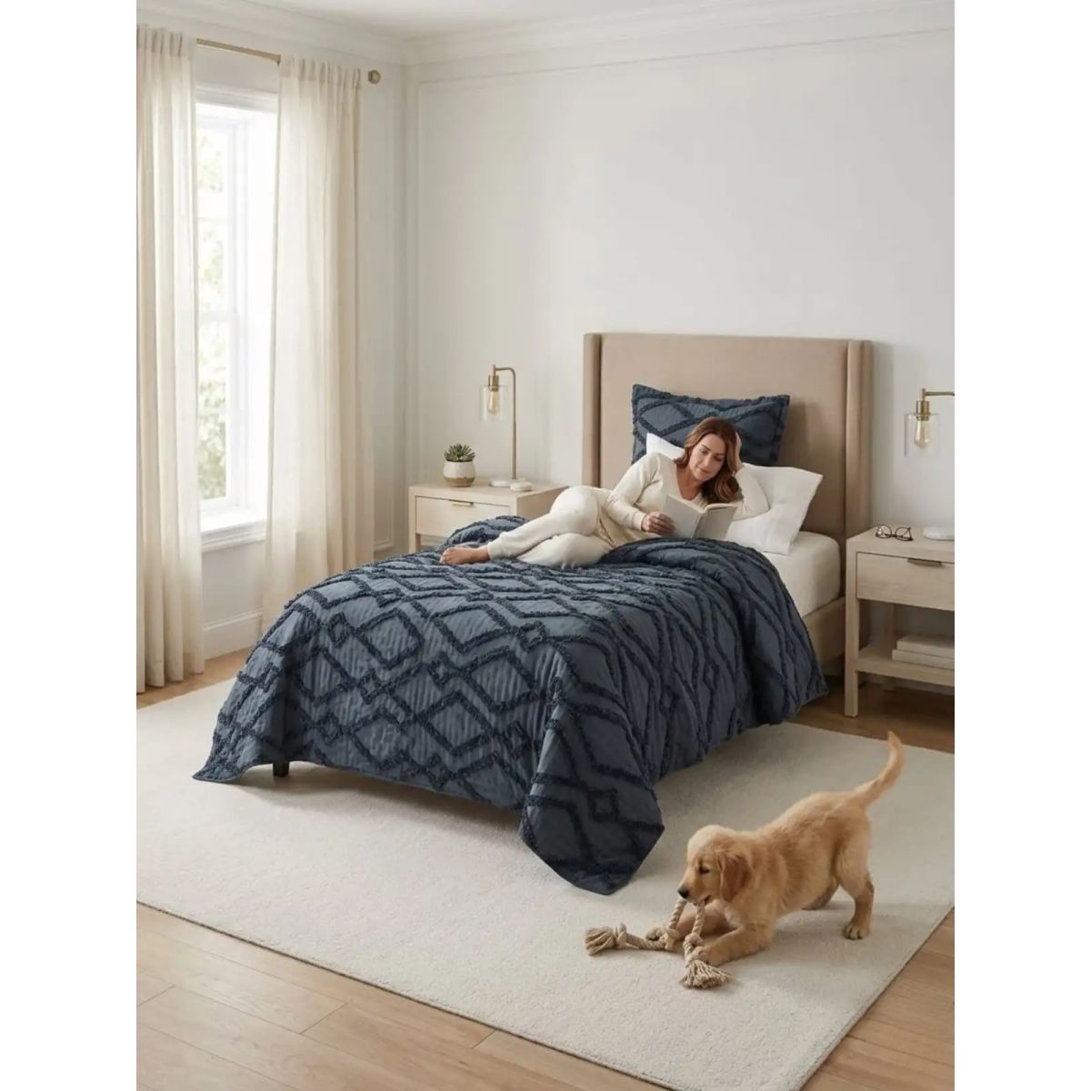 GENERICO - COBERTOR QUILT VERANO GEOMETRICO TUFTING PLAZA Y MEDIA GRIS