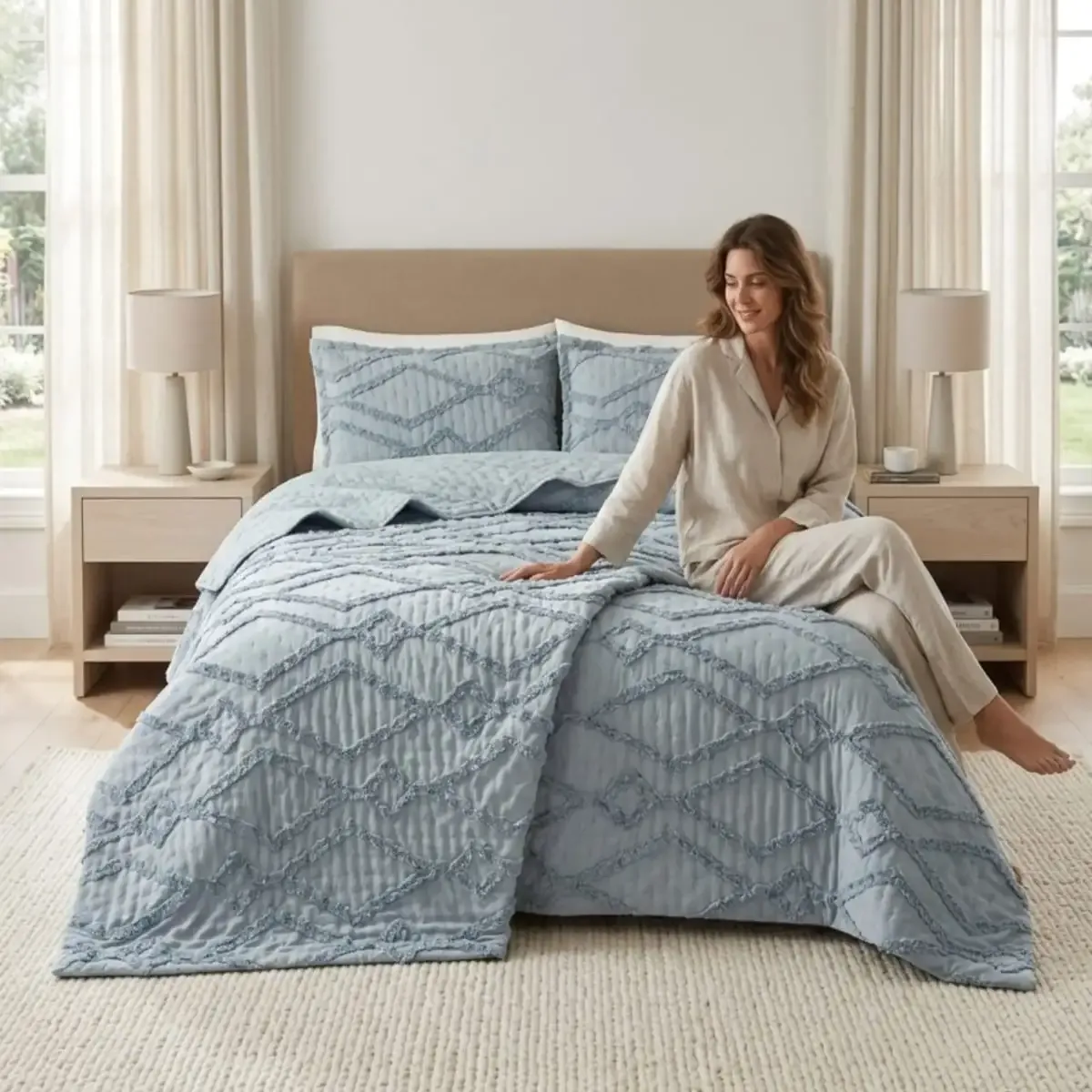 GENERICO - COBERTOR QUILT VERANO GEOMETRICO TUFTING KING-SUPERKING GRIS