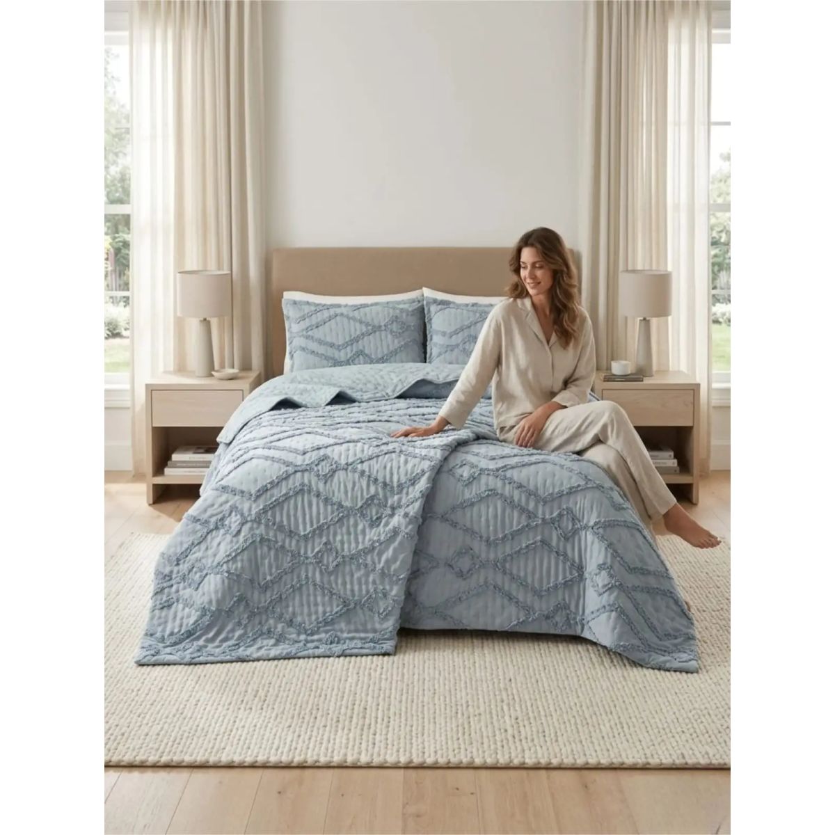 GENERICO - COBERTOR QUILT VERANO GEOMETRICO TUFTING KING-SUPERKING GRIS