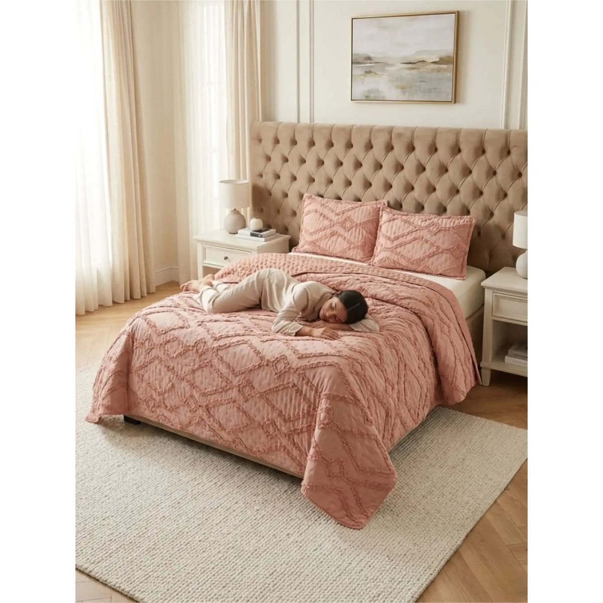 GENERICO - COBERTOR QUILT VERANO GEOMETRICO TUFTING KING-SUPERKING ROSADO