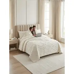 GENERICO - COBERTOR QUILT VERANO GEOMETRICO TUFTING KING-SUPERKING BLANCO