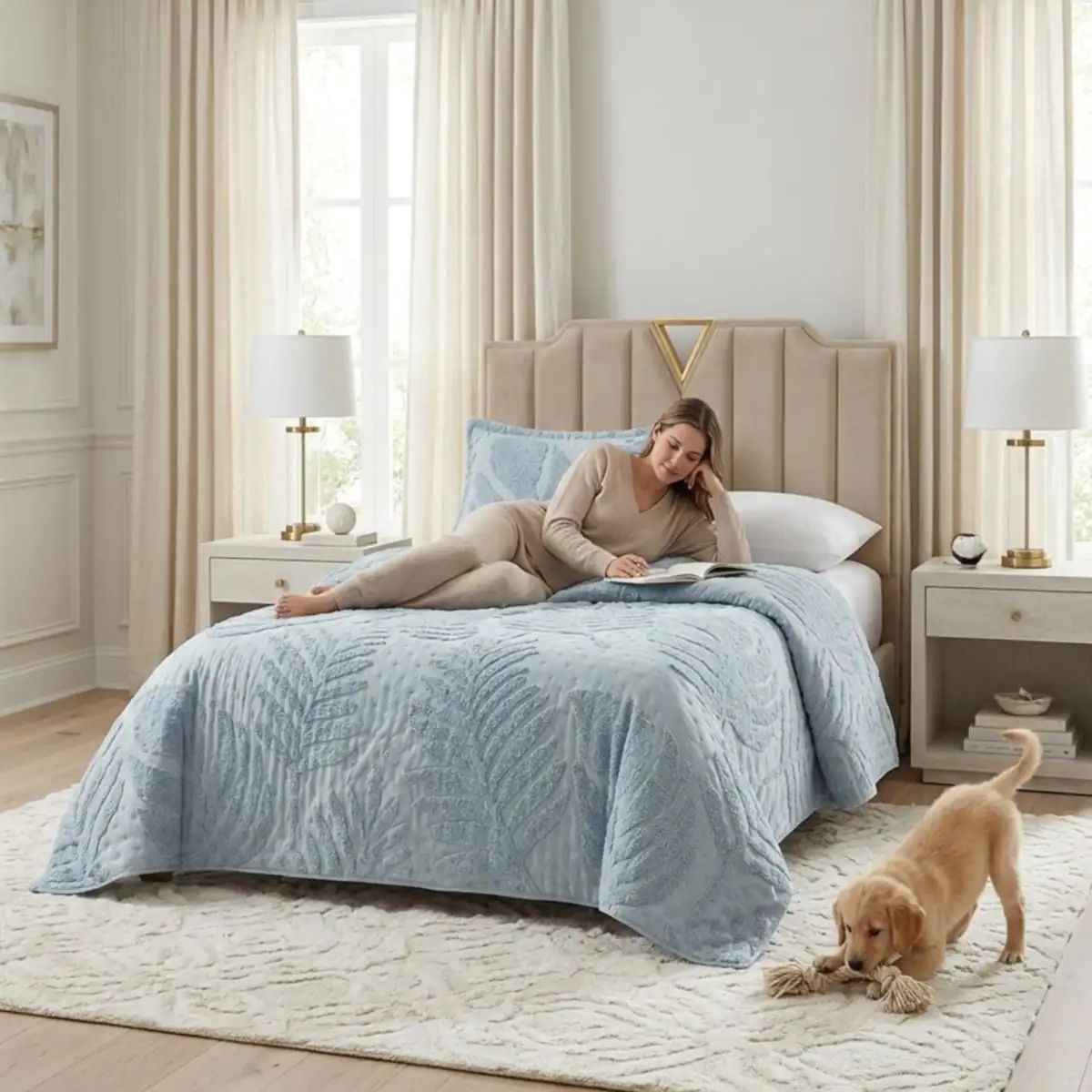 GENERICO - COBERTOR QUILT VERANO HOJA TUFTING PLAZA Y MEDIA GRIS