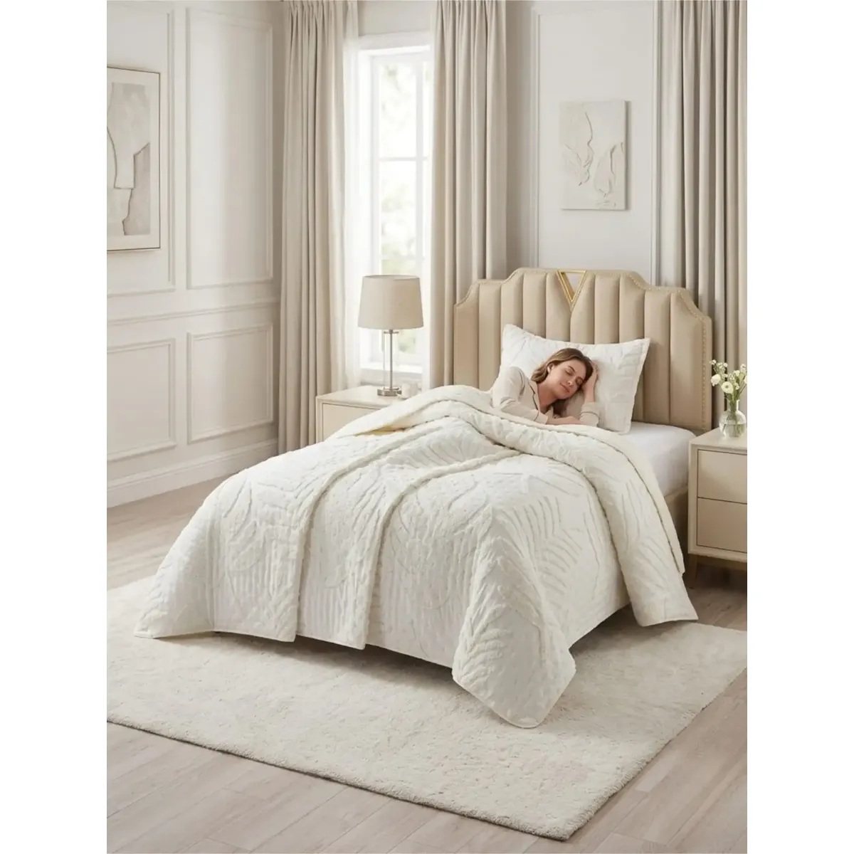 GENERICO - COBERTOR QUILT VERANO HOJA TUFTING PLAZA Y MEDIA BLANCO