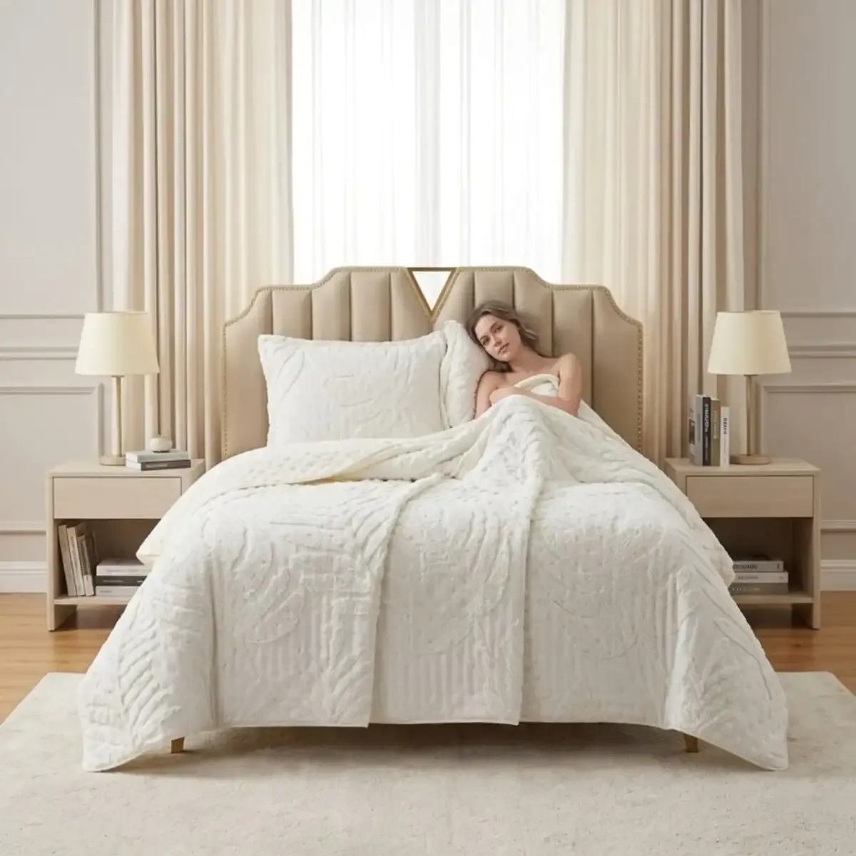 GENERICO - COBERTOR QUILT VERANO HOJA TUFTING PLAZA Y MEDIA BLANCO