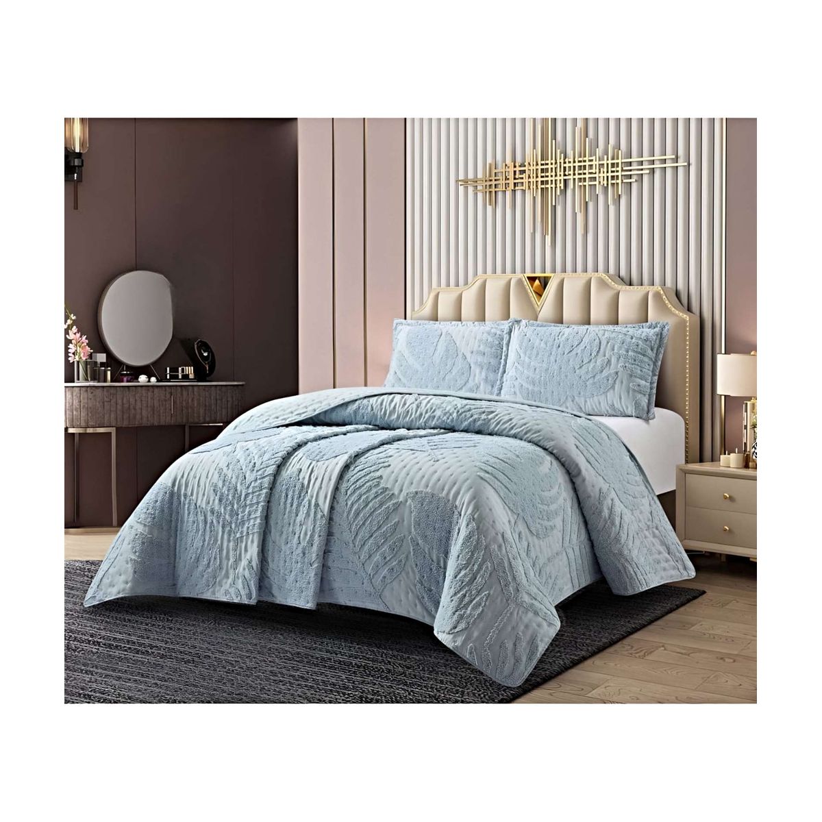 GENERICO - COBERTOR QUILT VERANO HOJA TUFTING 2 PLAZAS GRIS