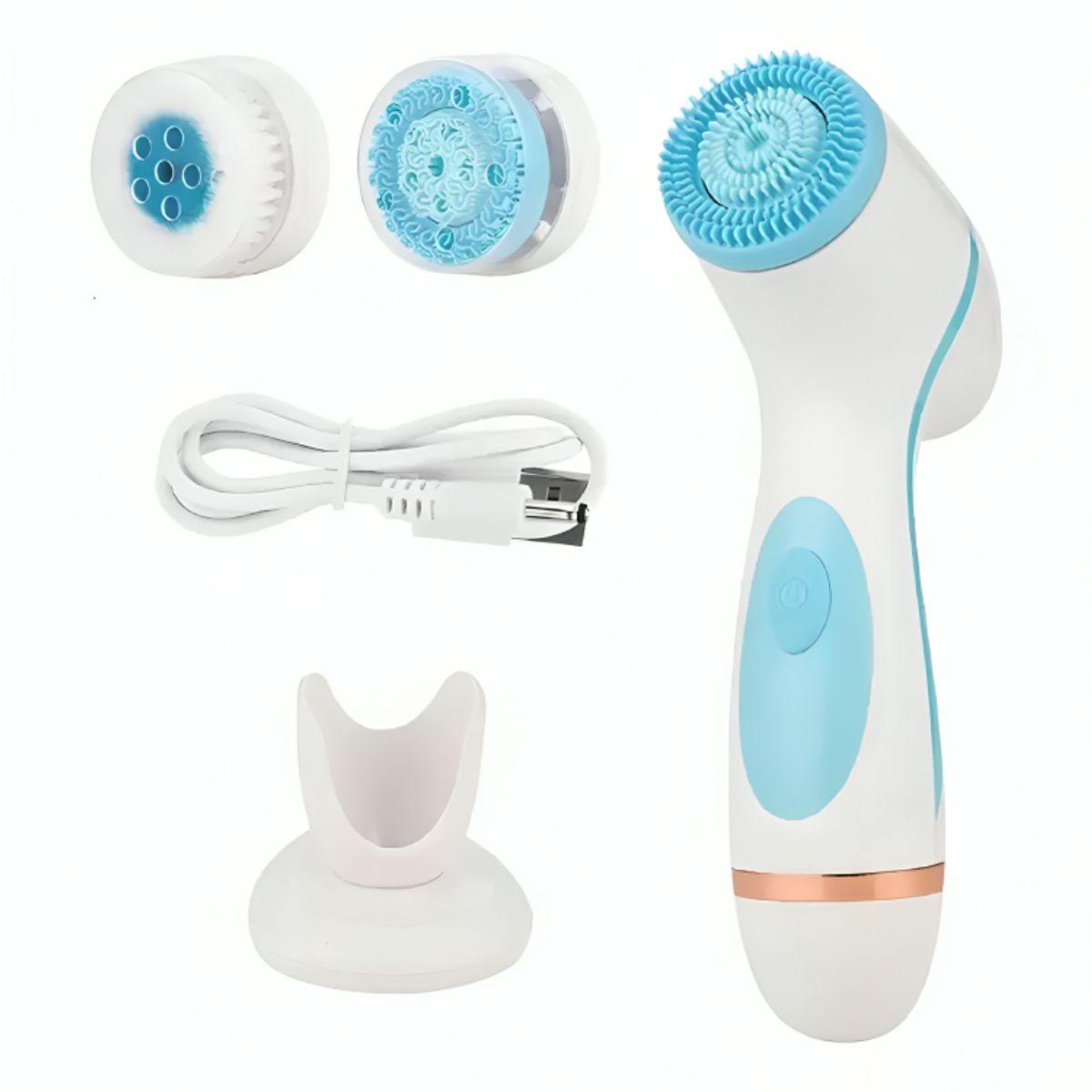 GENERICO - Cepillo Limpieza Facial Celeste Masajeador Silicona 3 En 1