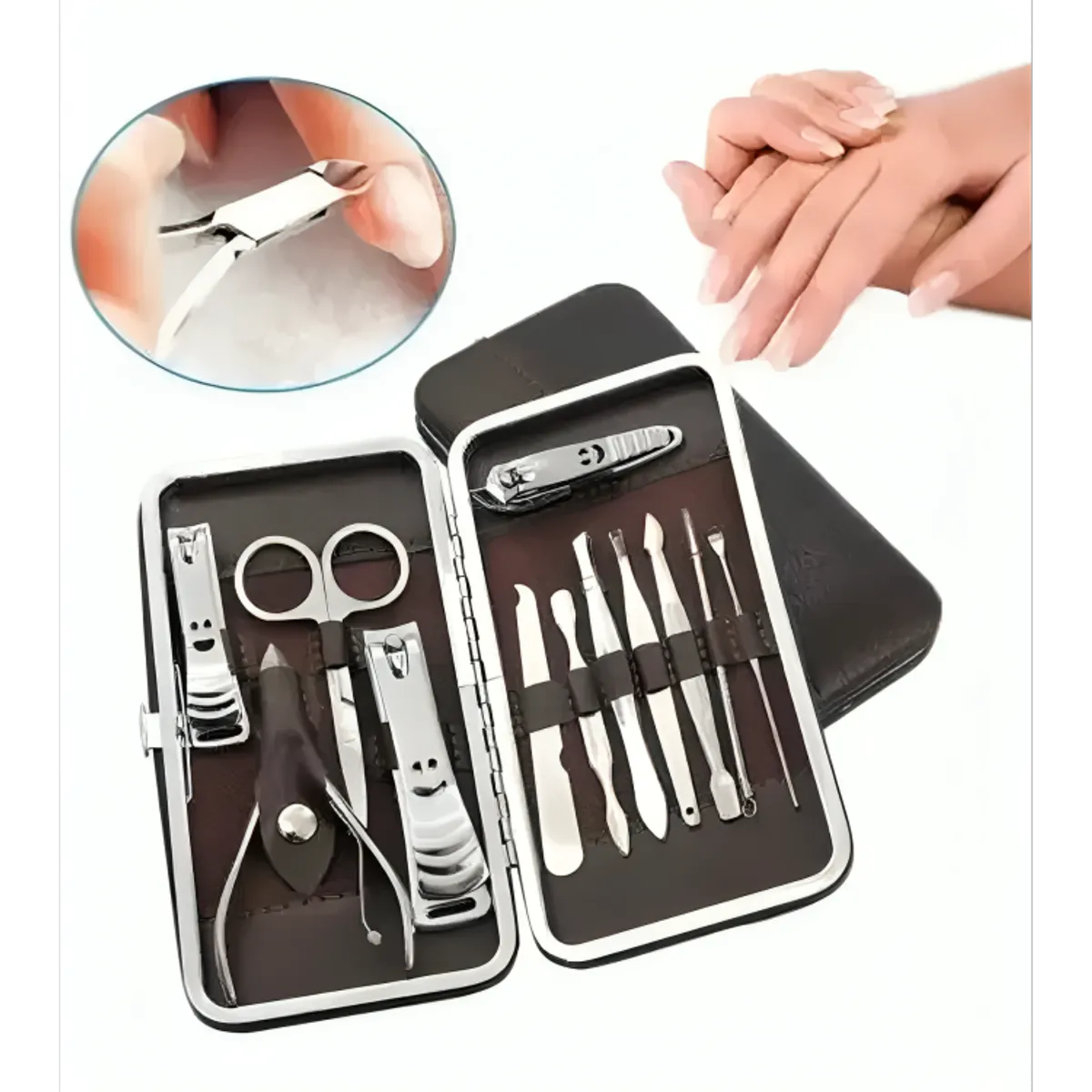 GENERICO - Estuche 12 Pcs Manicure Pedicure Acero Inoxidable