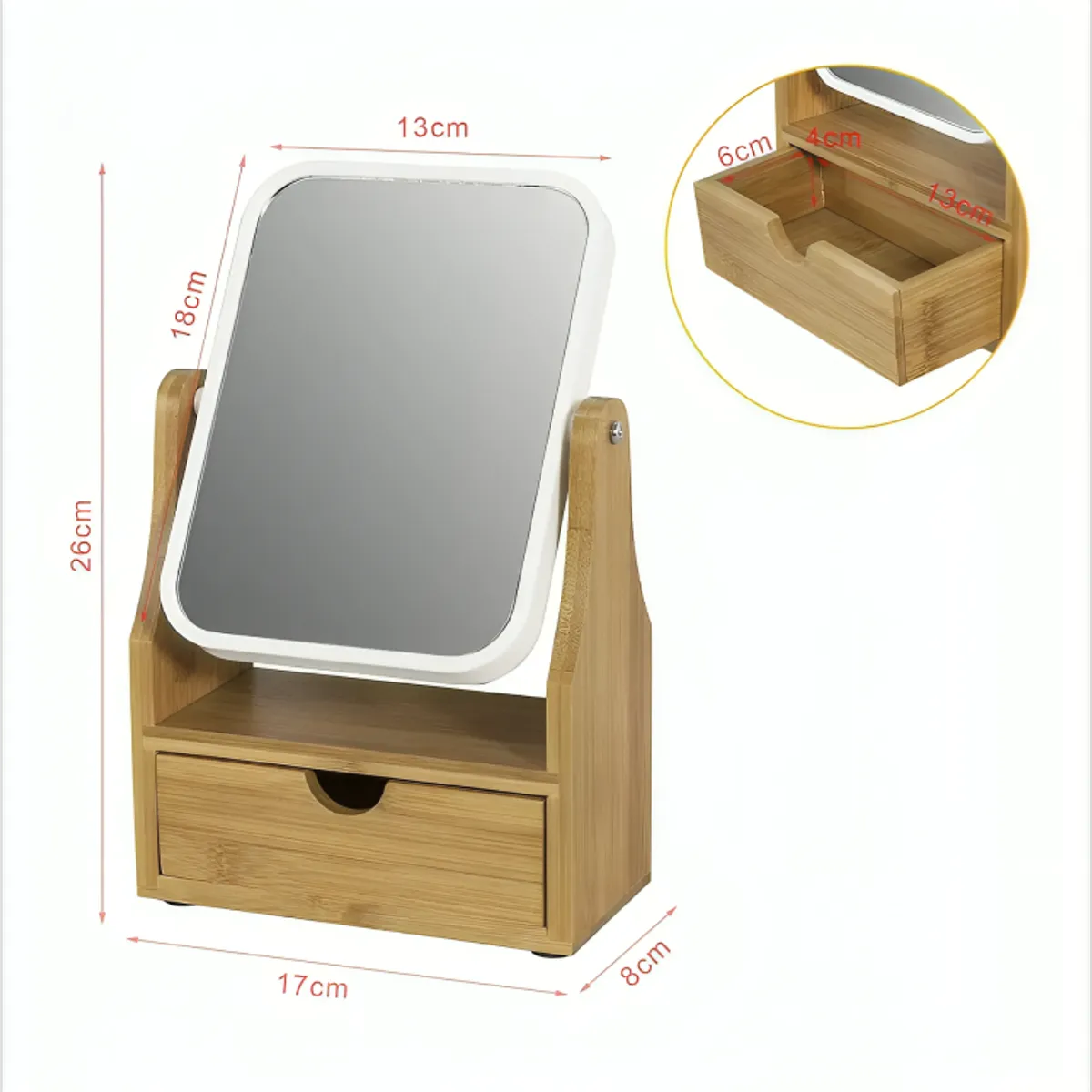 GENERICO - Espejo De Maquillaje Rotacion 360 Espejo De Mesa Con Cajon