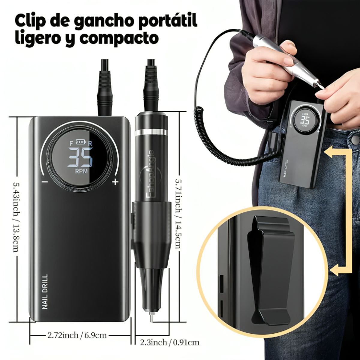 GENERICO - Torno Inalámbrico Profesional Manicure 35000rpm Portátil