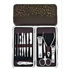 GENERICO - Estuche 12 Pcs Manicure Pedicure Acero Inoxidable
