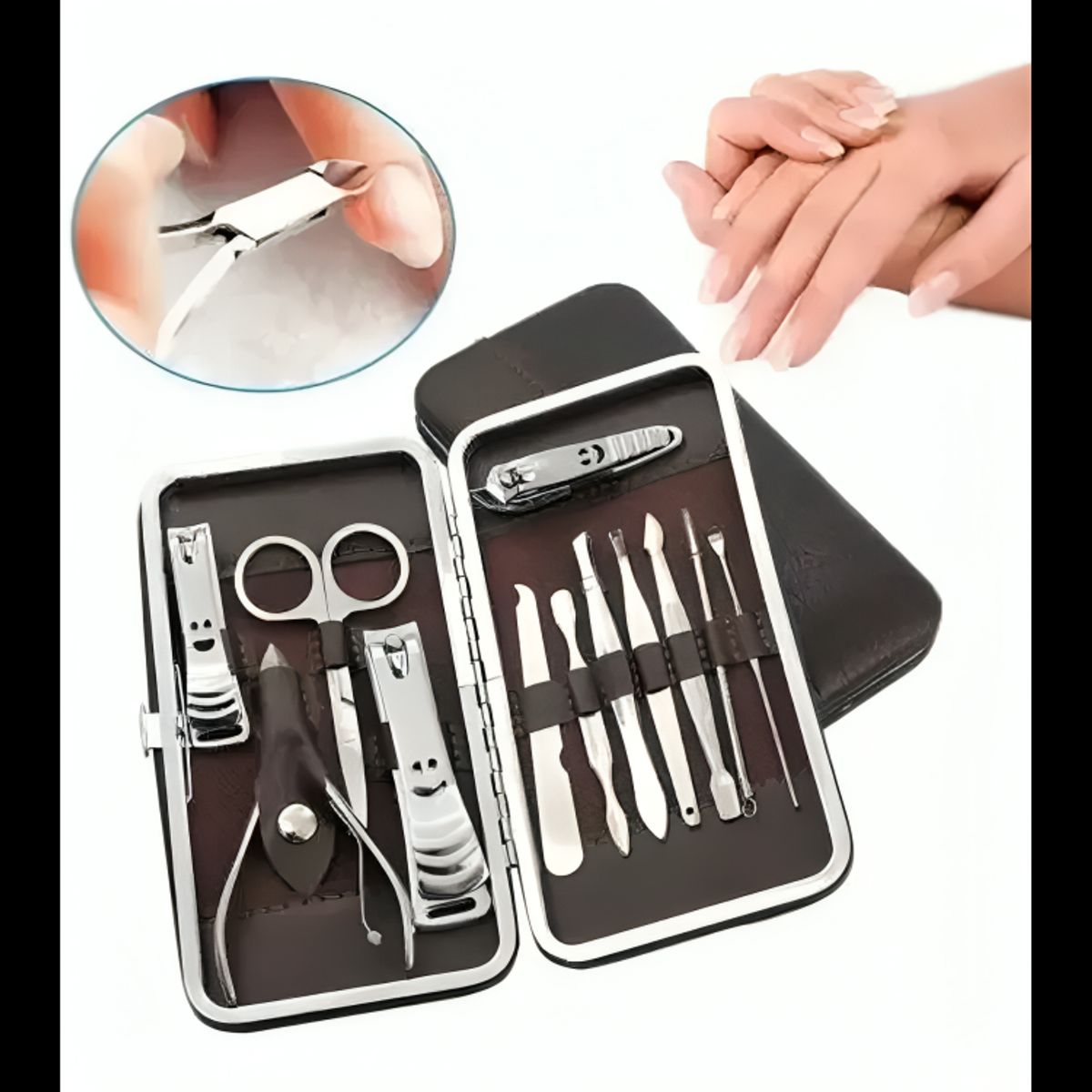 GENERICO - Estuche 12 Pcs Manicure Pedicure Acero Inoxidable