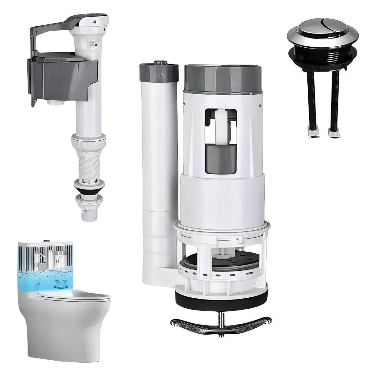 KUANGYE - Kit Valvula Completo Para Estanque Con Boton Wc Fitting