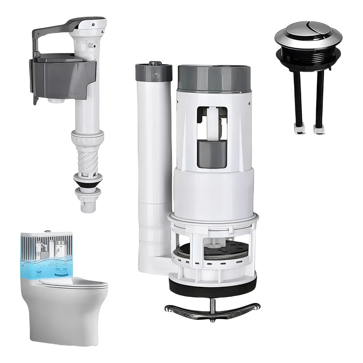 KUANGYE - Kit Valvula Completo Para Estanque Con Boton Wc Fitting