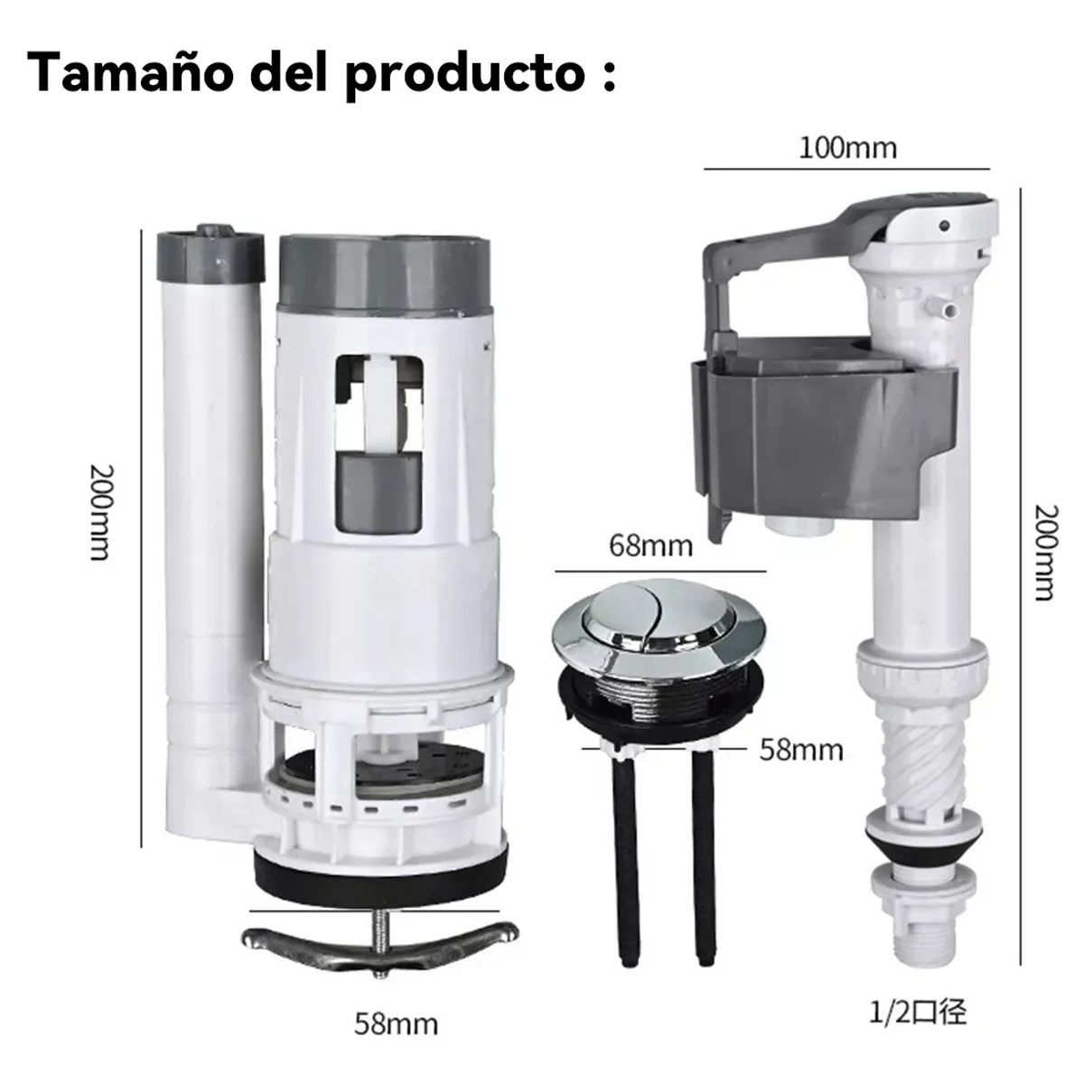 KUANGYE - Kit Valvula Completo Para Estanque Con Boton Wc Fitting