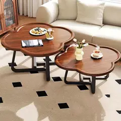 YOMYM - Mesa auxiliar moderna con diseño de trébol y patas de metal - Nogal