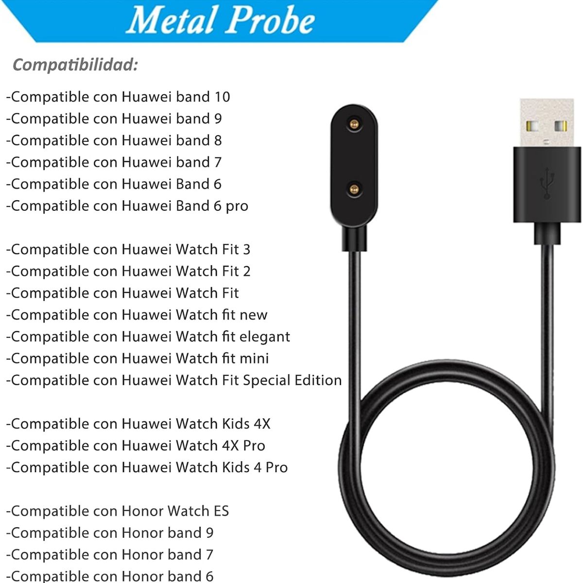 KUANGYE - Cable Cargador Usb Compatible Con Reloj Huawei Band 6 7 8 9 Watch