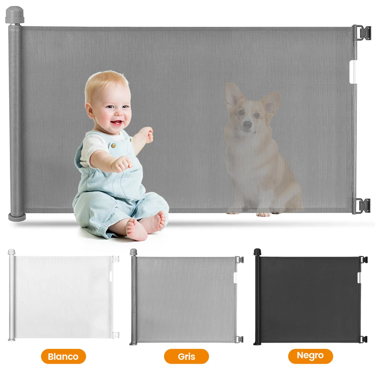 Puerta Gris Retráctil Seguridad para Niño y Mascota, marca ZSPK - Foto Principal