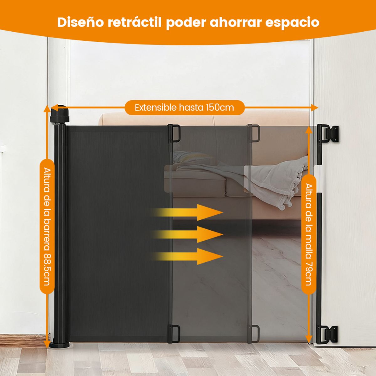 ZSPK - Puerta Negra Retráctil de Seguridad para Niños y Mascotas