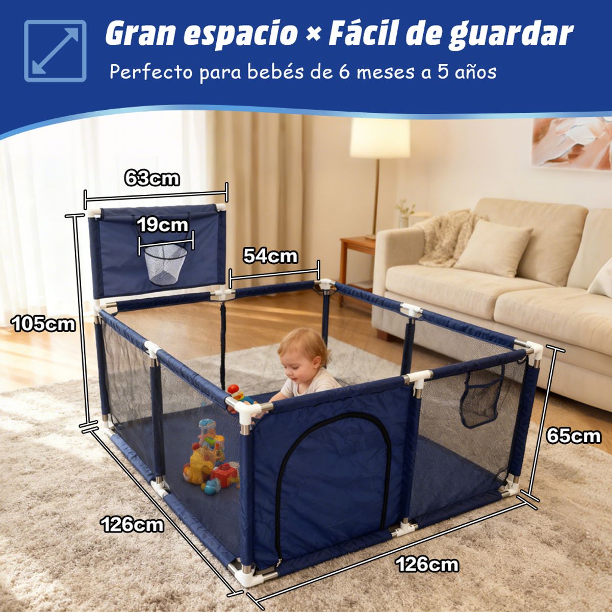 ZSPK - Corral Centro de Seguridad Infantil Con Aro De Basket Azul