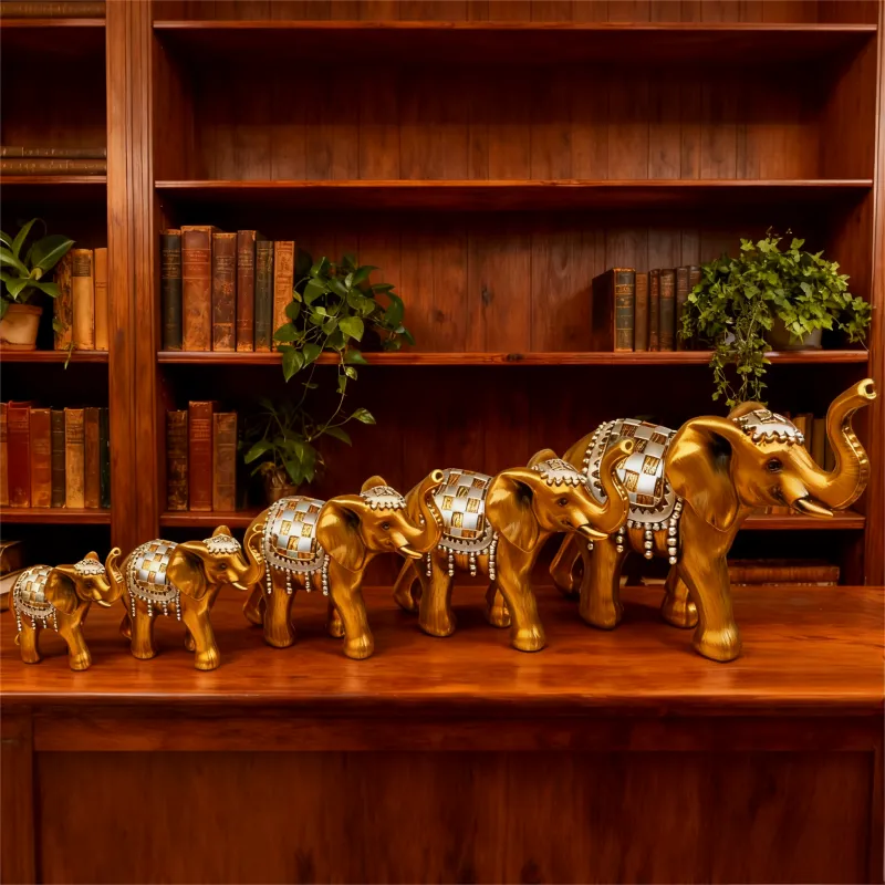 GENERICO - Elefantes Resina Dorado-Plateado 5 piezas  Decoración Hogar