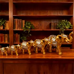 GENERICO - Elefantes Resina Dorado-Plateado 5 piezas Decoración Hogar