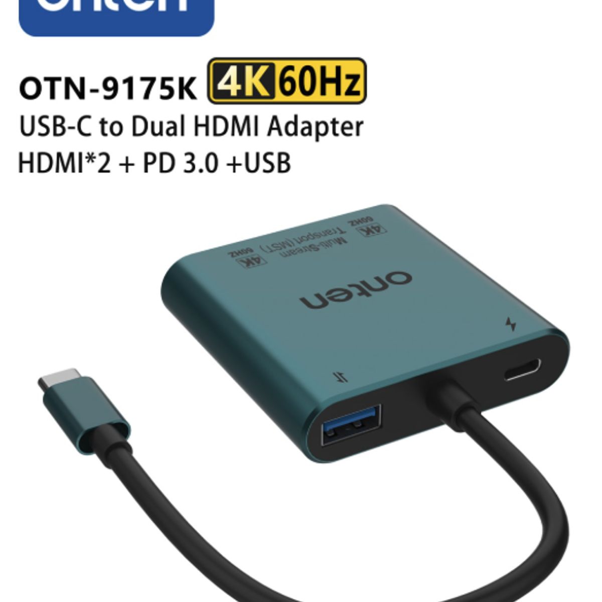 ONTEN - Adaptador 4 en 1 USB-C a HDMI Dual con PD Onten