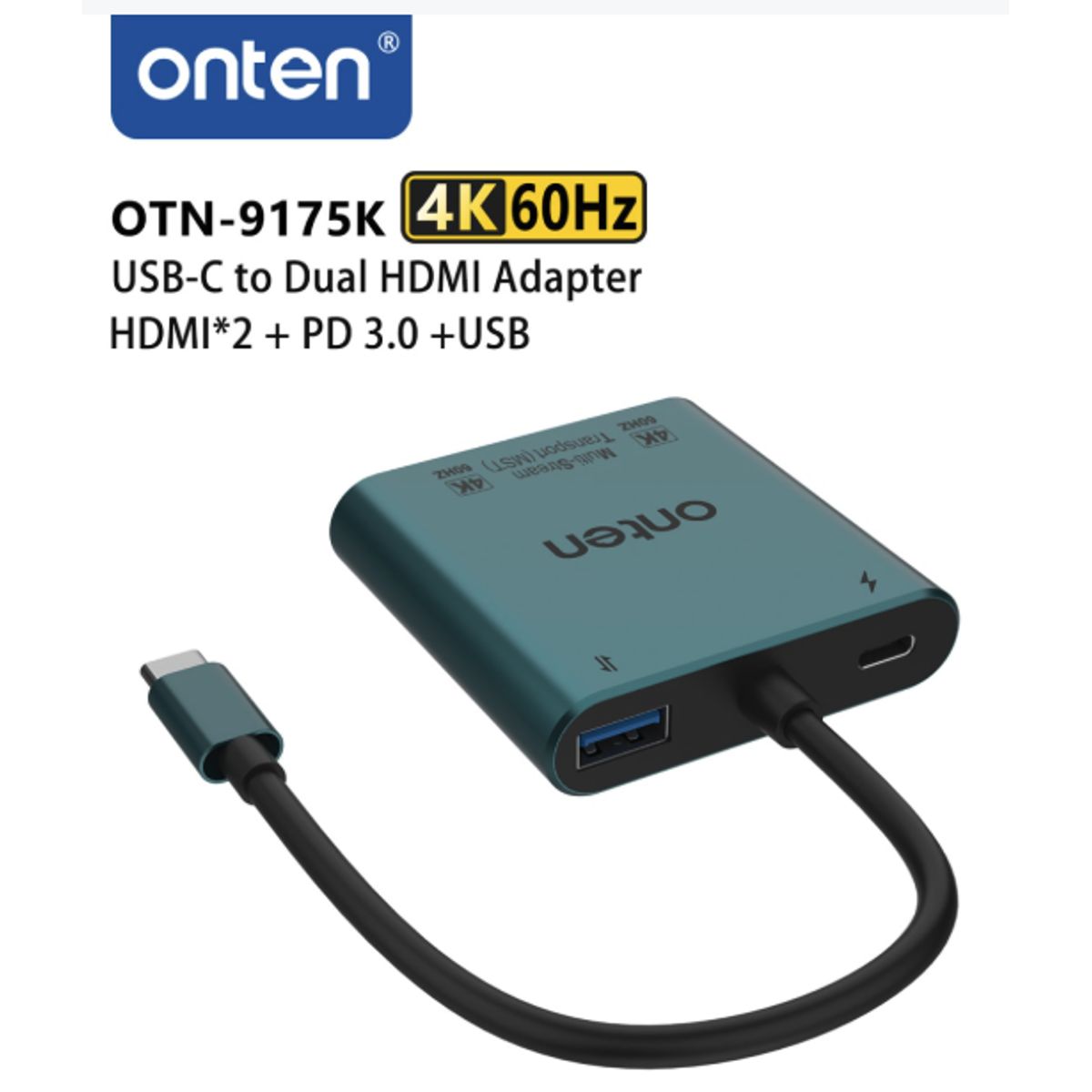 ONTEN - Adaptador 4 en 1 USB-C a HDMI Dual con PD Onten