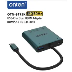 ONTEN - Adaptador 4 en 1 USB-C a HDMI Dual con PD
