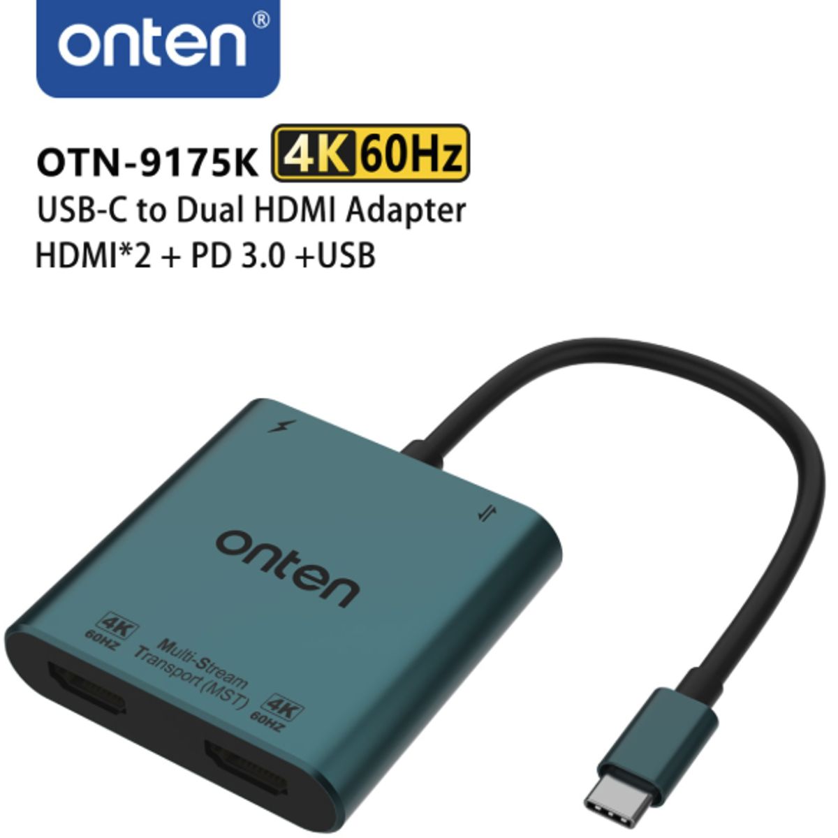 ONTEN - Adaptador 4 en 1 USB-C a HDMI Dual con PD Onten