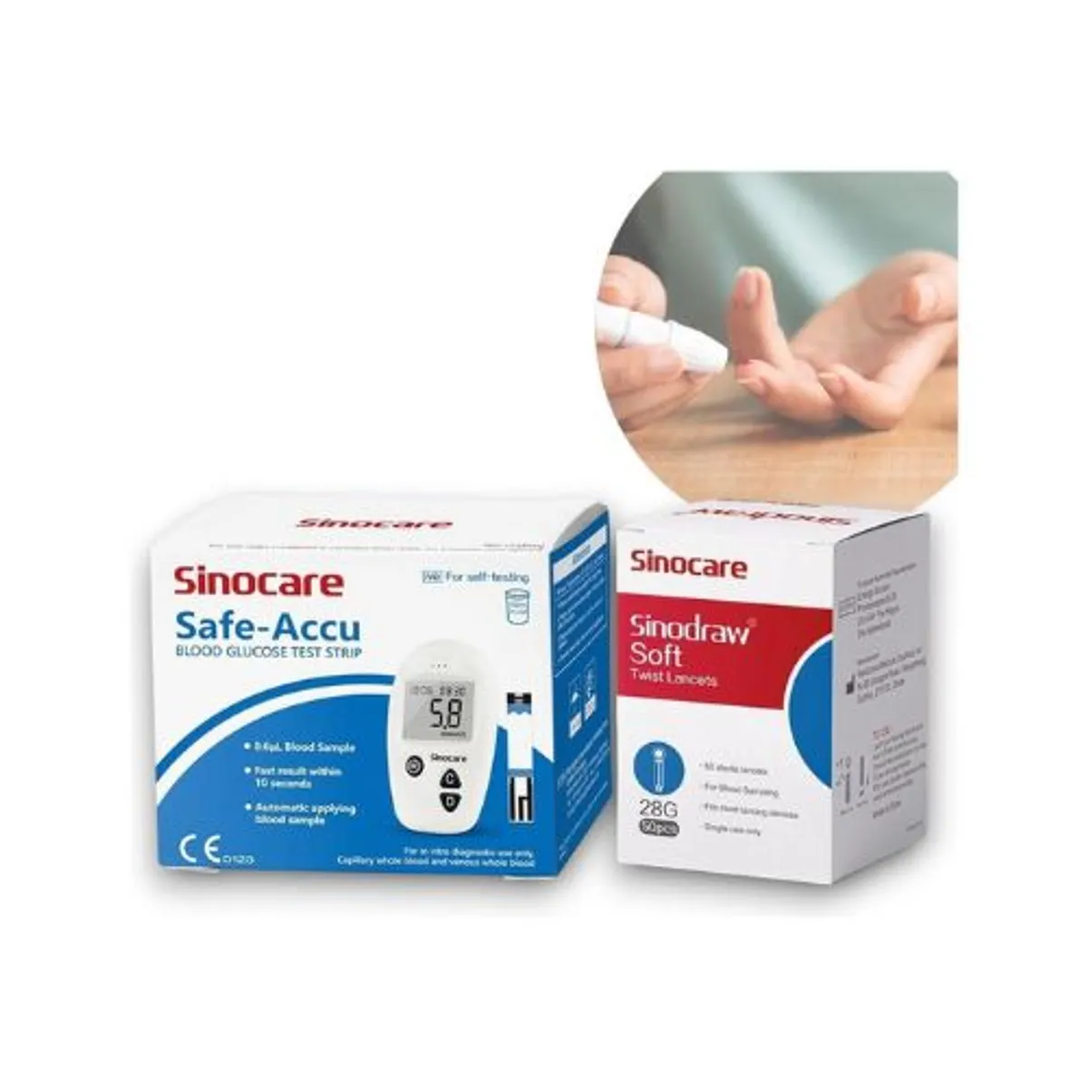 GENERICO - 50 Tiras Reactivas 50 Lancetas Medidor Glucosa Sinocare Blanco Y Azul