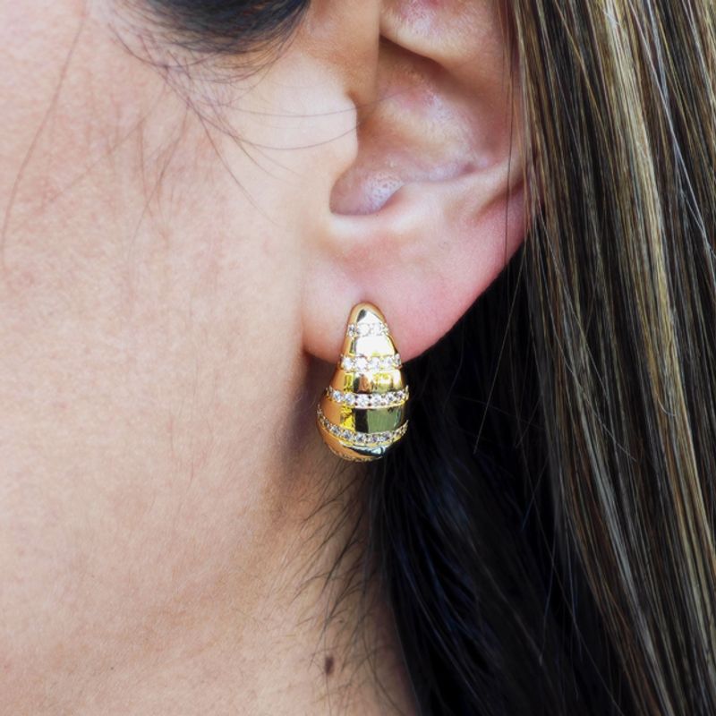 GENERICO - Aros Gota con circones Bañados en oro18k dos tonos